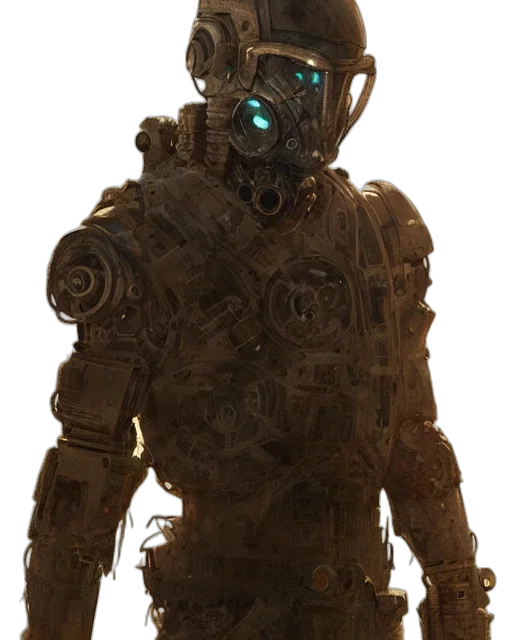 robot, mask, weapon, creature, concept art, 3d render, cyberpunk, fantasy art transparent PNG cut-out