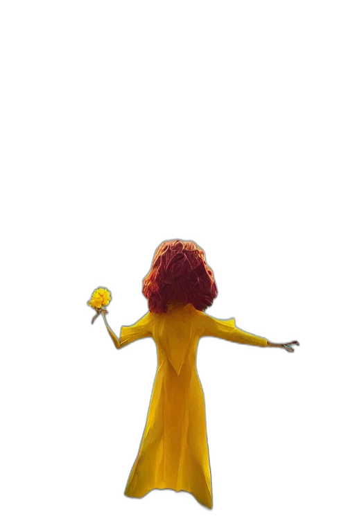 dress, staff, flower, hair, 3d render, concept art, cartoon, fire transparent PNG cut-out