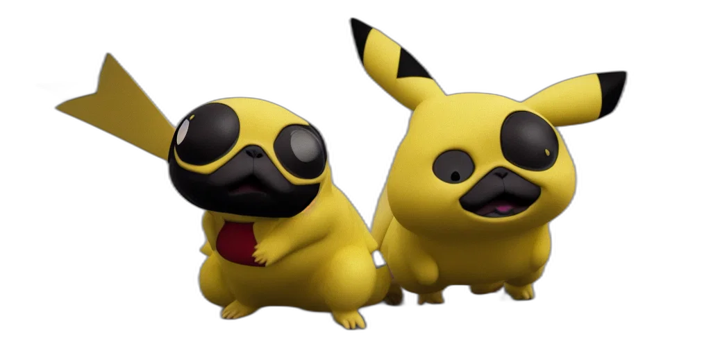3d render, concept art, pikachu, looks, like, pug, unreal, hyperrealistic transparent PNG cut-out