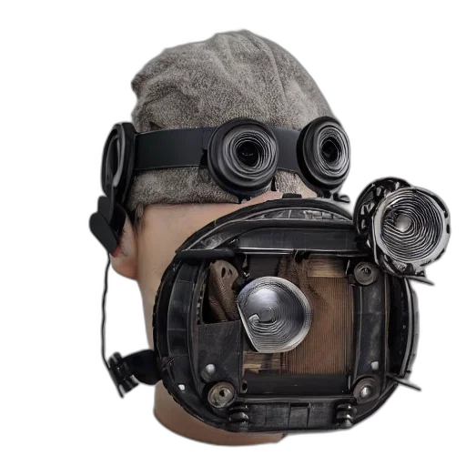 mask, face, hat, robot, concept art, 3d render, cyberpunk, photorealistic transparent PNG cut-out