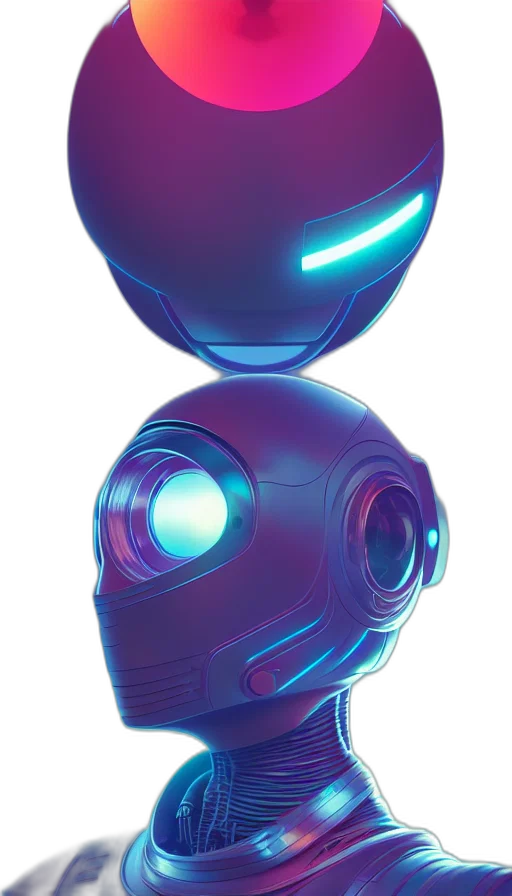 robot, mask, weapon, face, 3d render, concept art, vaporwave, cyberpunk transparent PNG cut-out