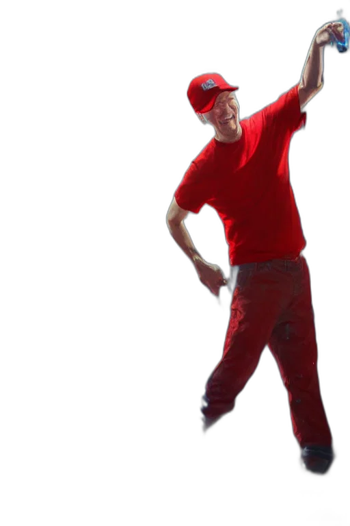 hat, staff, robot, umbrella, 3d render, concept art, photorealistic, red transparent PNG cut-out