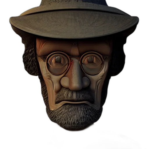 mask, hat, face, staff, 3d render, concept art, photorealistic, cartoon transparent PNG cut-out