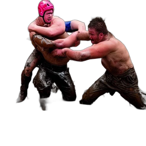concept art, photorealistic, 3d render, drunks, fall, over, mud, wrestling transparent PNG cut-out
