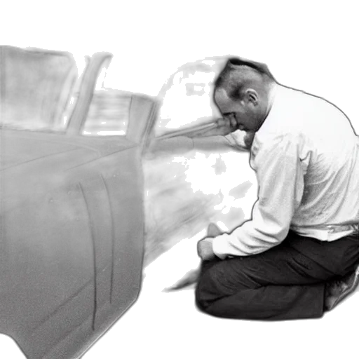 car, photorealistic, concept art, vintage, photo, man, working, old transparent PNG cut-out