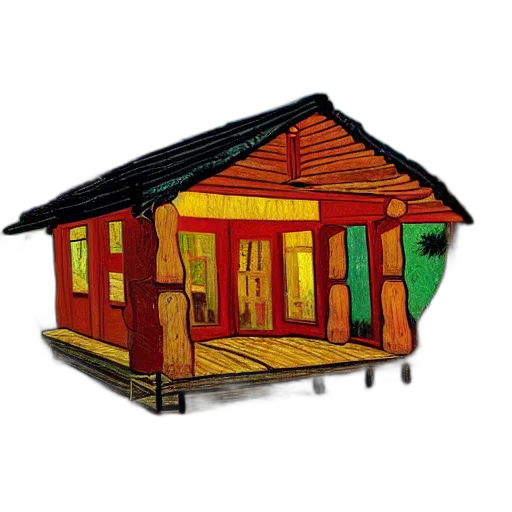 building, furniture, 3d render, concept art, log, cabin, forest, van transparent PNG cut-out