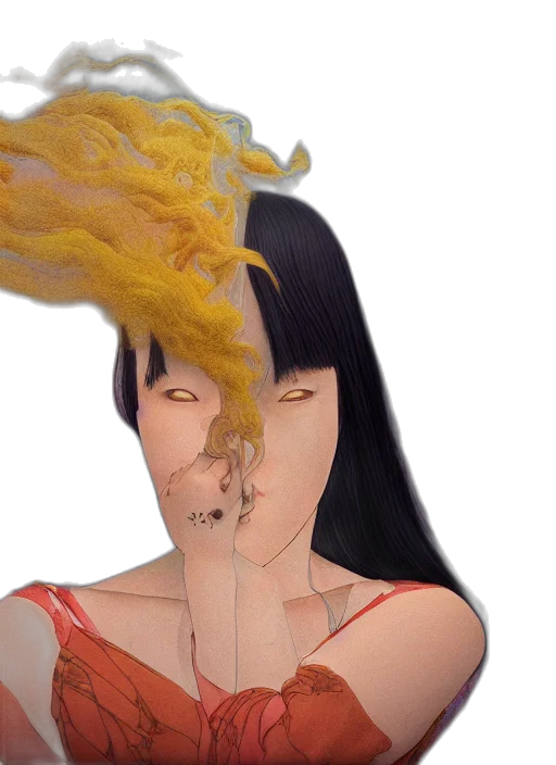 hair, mask, creature, face, 3d render, concept art, photorealistic, anime transparent PNG cut-out