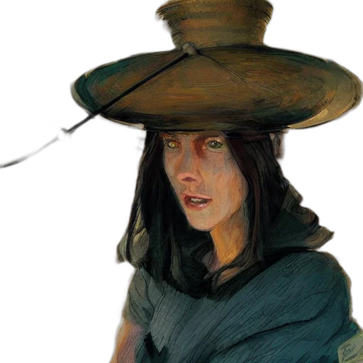 hat, staff, face, mask, concept art, fantasy art, oil painting, photorealistic transparent PNG cut-out