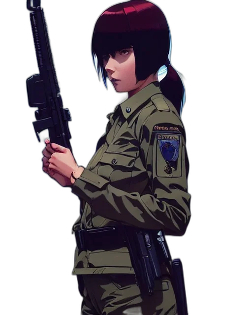 weapon, jacket, staff, face transparent PNG cut-out