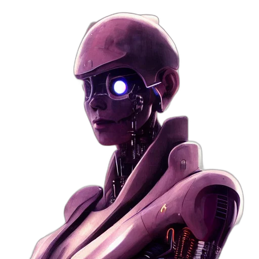 robot, face, staff, cyberpunk, concept art, 3d render, vaporwave, neon lights transparent PNG cut-out