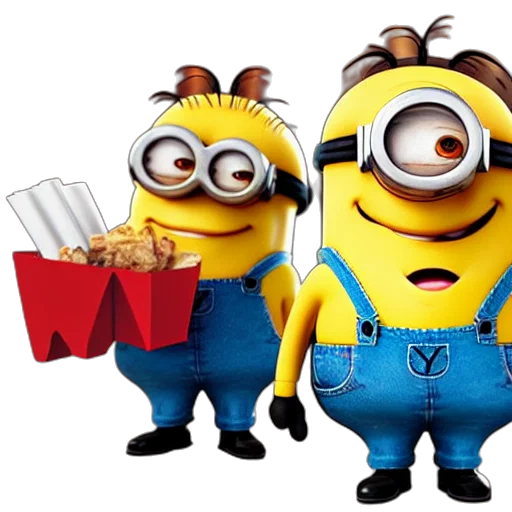 food, 3d render, mcdonald, happy, meal, mascot, minions, gunfight transparent PNG cut-out