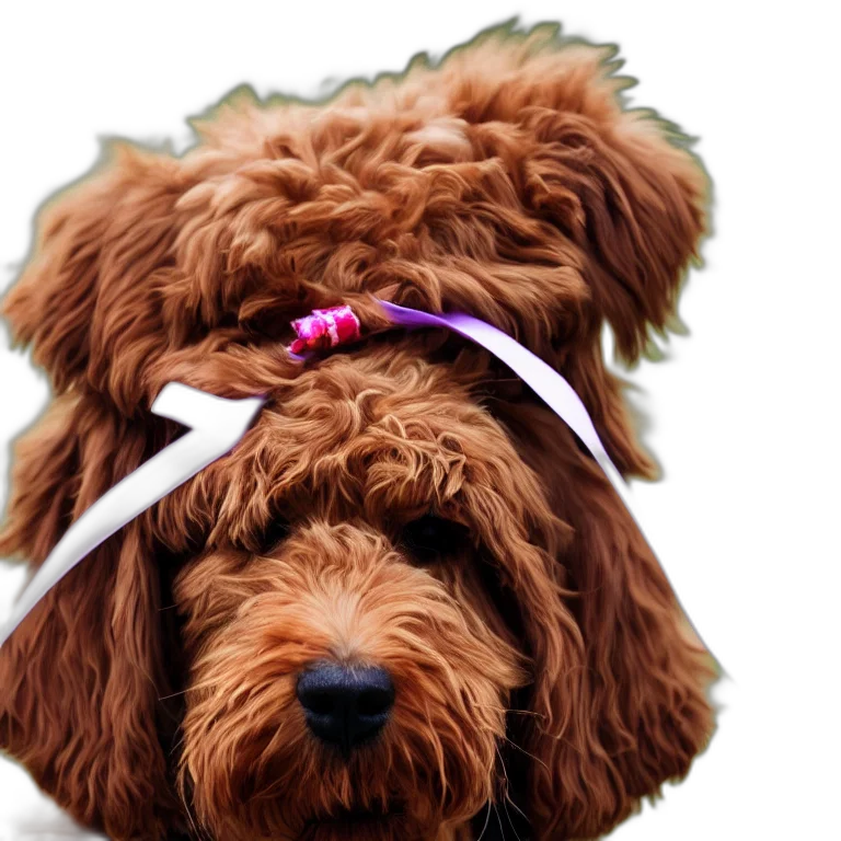 staff, animal, photorealistic, 3d render, labradoodle, wearing, ribbon, trending transparent PNG cut-out