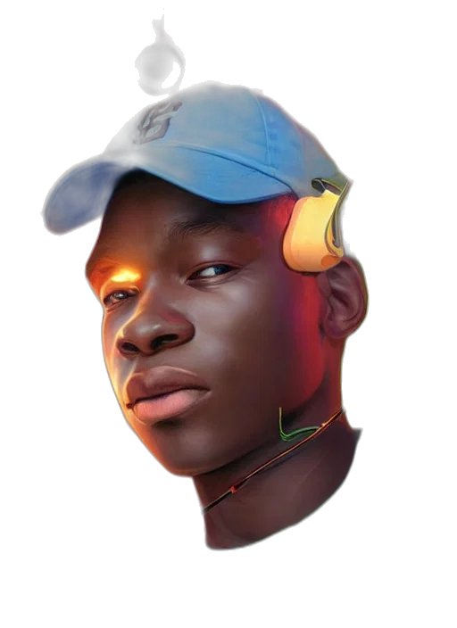 face, robot, hat, mask, photorealistic, concept art, 3d render, cyberpunk transparent PNG cut-out