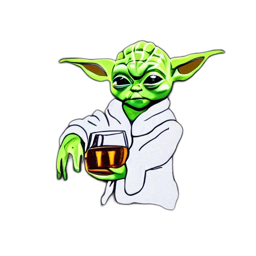 staff, pixel art, concept art, 3d render, fantasy art, baby, yoda, drinking transparent PNG cut-out
