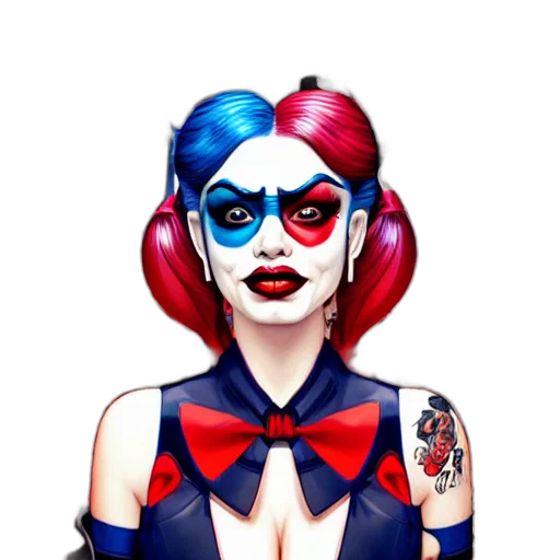 mask, comic book art, cartoon, concept art, fantasy art, harley, quinn, realistic transparent PNG cut-out