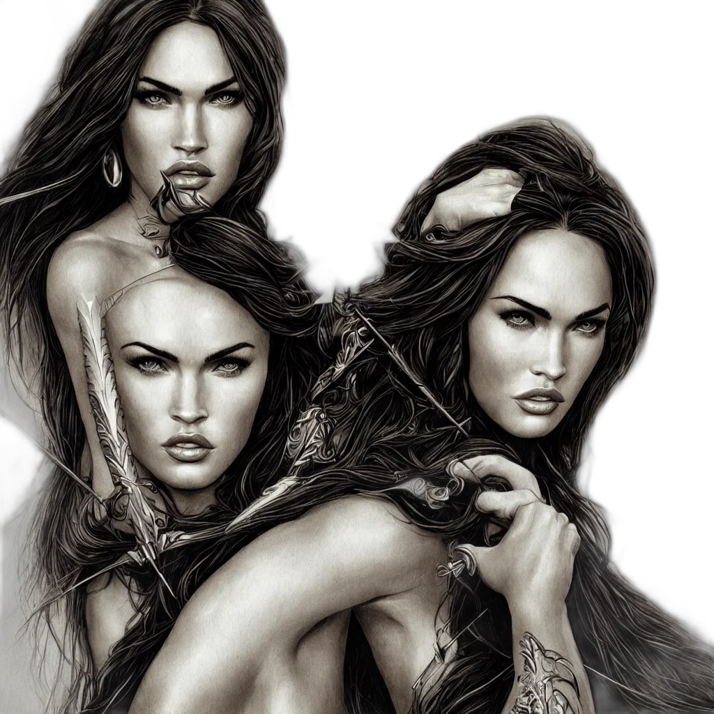 hair, fantasy art, comic book art, photorealistic, concept art, portrait, beautiful, megan transparent PNG cut-out