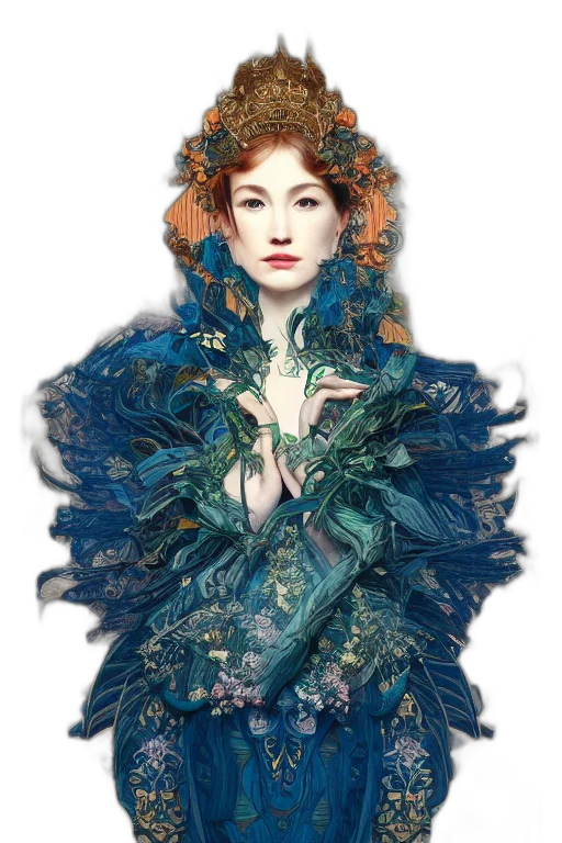 dress, crown, jewelry, fantasy art transparent PNG cut-out