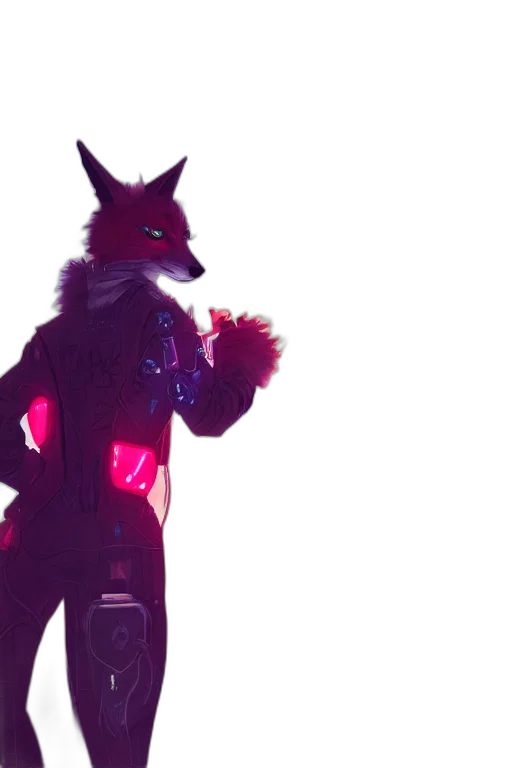 jacket, staff, mask, animal, cyberpunk, concept art, 3d render, vaporwave transparent PNG cut-out