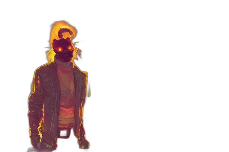 jacket, mask, hat, face, concept art, pixel art, cyberpunk, comic book art transparent PNG cut-out