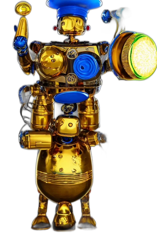 robot, weapon, jewelry, bottle, 3d render, concept art, outer space, golden transparent PNG cut-out