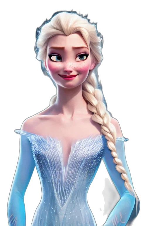dress, face, crown, 3d render, concept art, cartoon, fantasy art, elsa transparent PNG cut-out