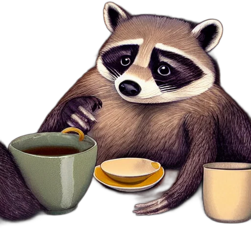 food, concept art, photorealistic, 3d render, watercolor, little, raccoon, sitting transparent PNG cut-out