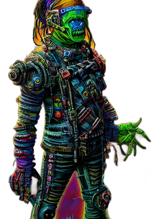 jacket, staff, robot, creature, concept art, cyberpunk, comic book art, fantasy art transparent PNG cut-out