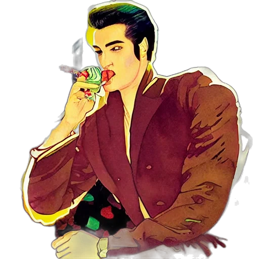 jacket, staff, concept art, vaporwave, cartoon, comic book art, green, elvis transparent PNG cut-out