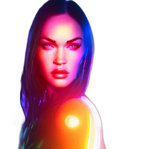 face, dress, photorealistic, fantasy art, 3d render, concept art, neon lights, outer space transparent PNG cut-out