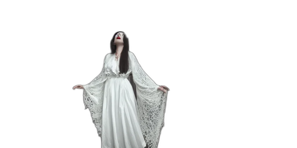 dress, vampire, woman, white, lace, standing, dark, forest transparent PNG cut-out