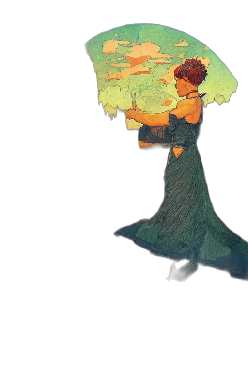 dress, crown, staff, umbrella transparent PNG cut-out