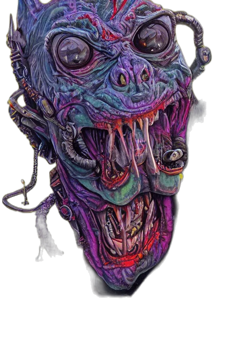 mask, face, creature, staff, concept art, cyberpunk, comic book art, 3d render transparent PNG cut-out