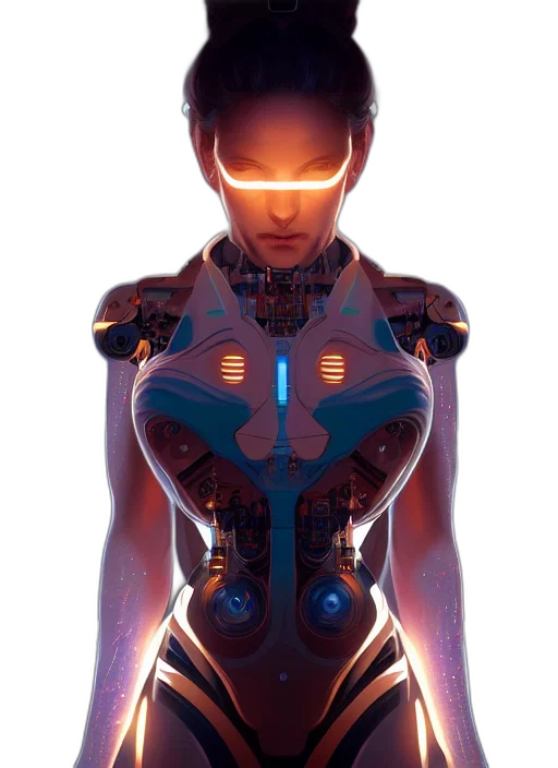robot, jewelry, face, dress, cyberpunk, concept art, comic book art, 3d render transparent PNG cut-out