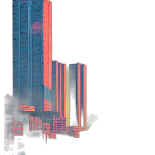 building, 3d render, concept art, vaporwave transparent PNG cut-out