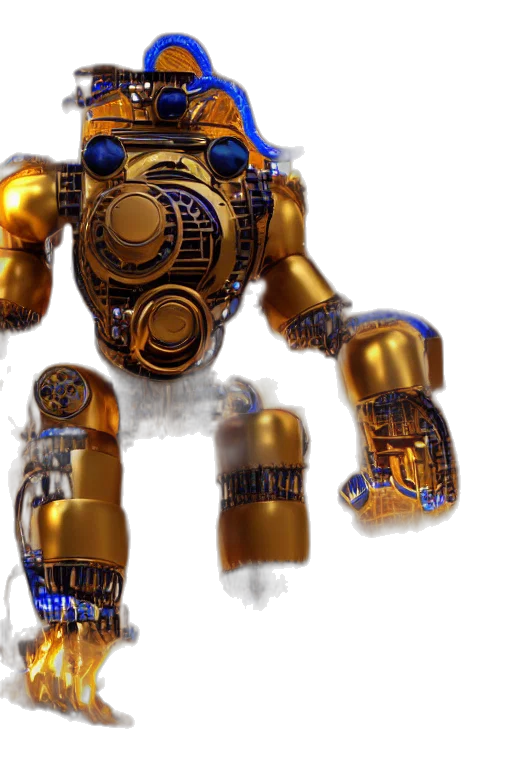 robot, weapon, concept art, 3d render, golden, portrait, photo, giant transparent PNG cut-out