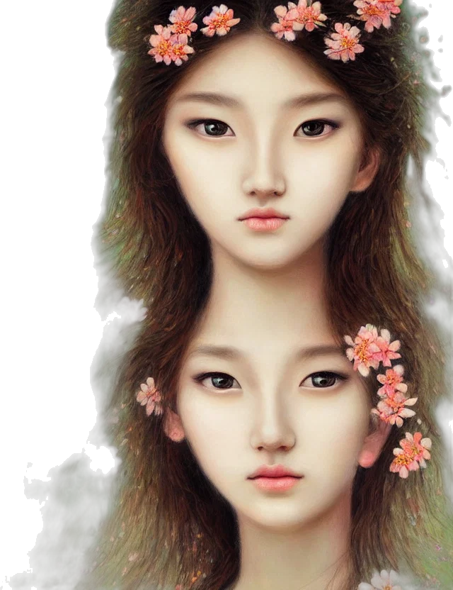 face, photorealistic, fantasy art, oil painting, 3d render, flower, girl, wonderful transparent PNG cut-out