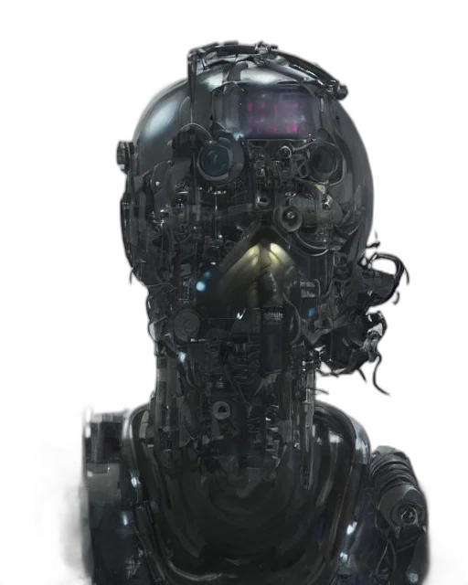 robot, face, mask, creature, cyberpunk, concept art, 3d render, photorealistic transparent PNG cut-out