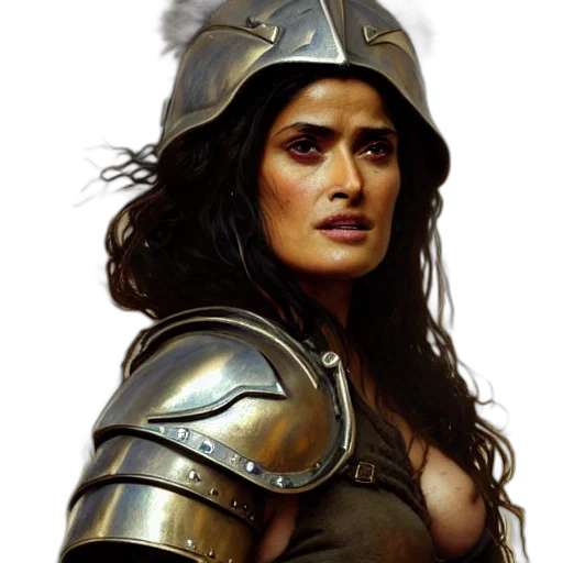 sword, fantasy art, concept art, photorealistic, comic book art, portrait, salma, hayek transparent PNG cut-out