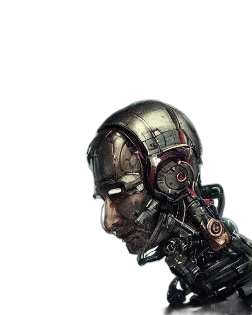 robot, mask, face, weapon, cyberpunk, concept art, 3d render, photorealistic transparent PNG cut-out