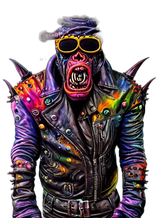 jacket, creature, mask, animal, cyberpunk, concept art, comic book art, neon transparent PNG cut-out