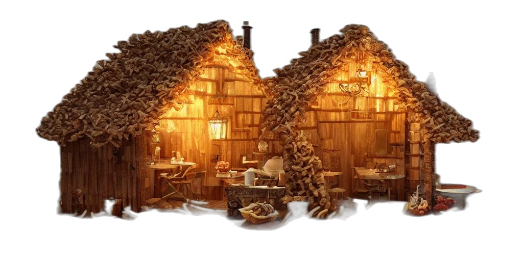 food, 3d render, concept art, fantasy art, fire, house, made, french transparent PNG cut-out