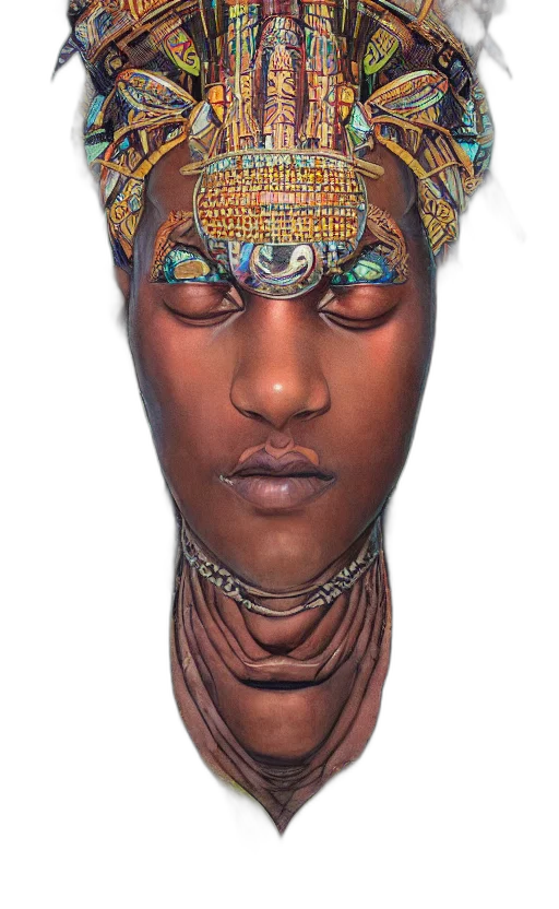 face, mask, jewelry, crown, photorealistic, concept art, 3d render, fantasy art transparent PNG cut-out