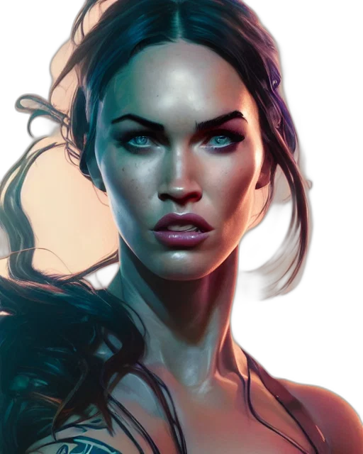 face, fantasy art, photorealistic, comic book art, concept art, neon lights, blue, dark transparent PNG cut-out