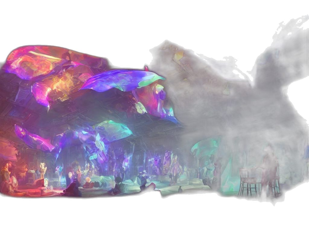 concept art, 3d render, fantasy art, vaporwave, outer space, fog, city street, neon lights transparent PNG cut-out