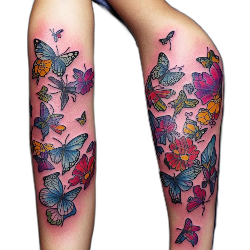 photorealistic, colorful, creative, butterfly, flower, mixed, tattoo transparent PNG cut-out