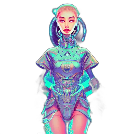 robot, dress, jacket, cyberpunk, pixel art, vaporwave, concept art, neon lights transparent PNG cut-out