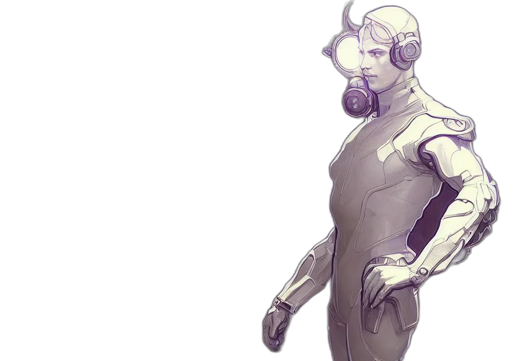 robot, staff, dress, creature, concept art, cyberpunk, fantasy art, comic book art transparent PNG cut-out
