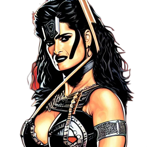 comic book art, cartoon, concept art, fantasy art, illustration, salma, hayek, barbarian transparent PNG cut-out