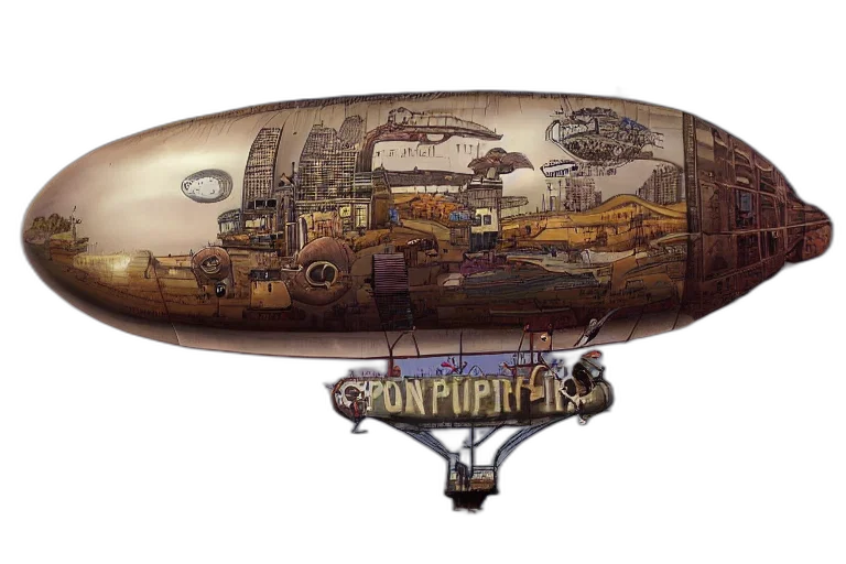 weapon, concept art, fantasy art, blimp, shape, pig, steampunk, digital transparent PNG cut-out