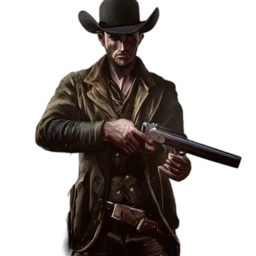 weapon, jacket, staff, hat transparent PNG cut-out